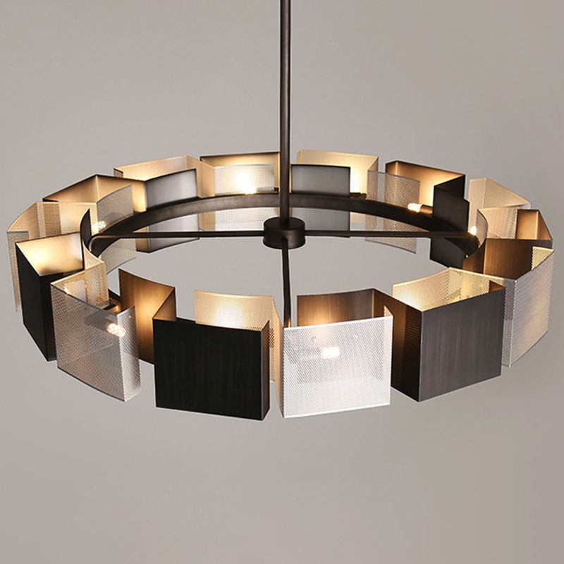 Living Room Pendant Light Kit Minimal Black Chandelier Lighting with Circle Metal Shade