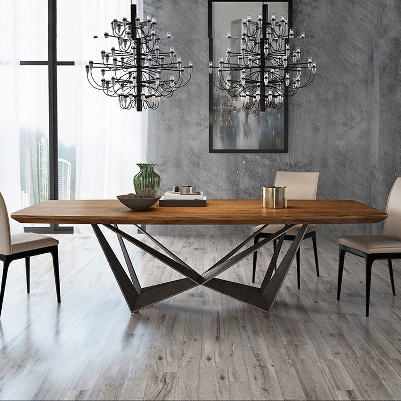Industrial Style Rectangle Dining Table Wood Table with Metal Legs for Home