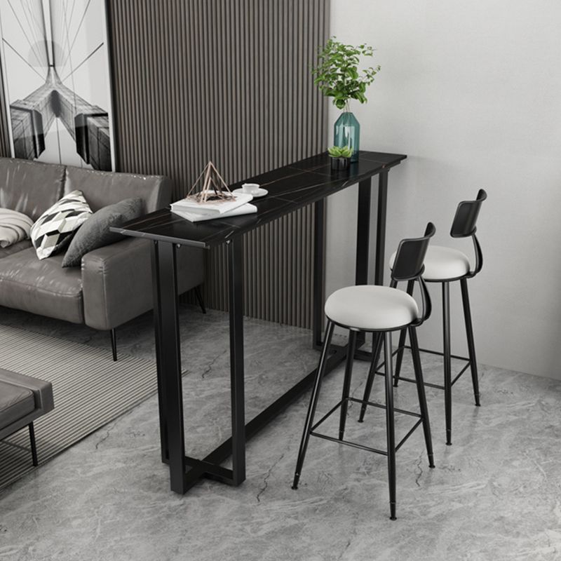 Industrial Sintered Stone Bar Table Black and Metal Base Bar Table