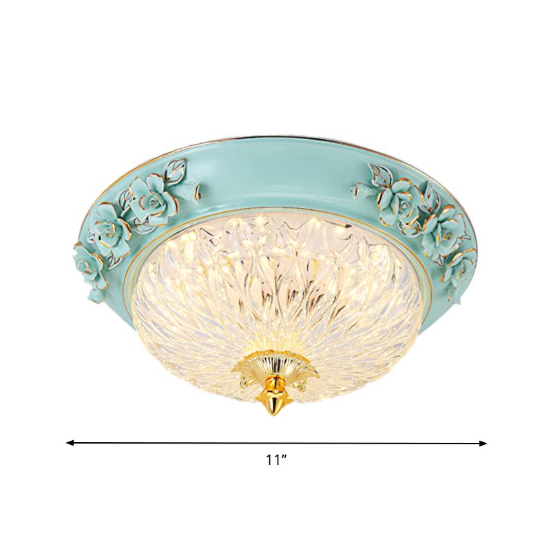 Bowl Up Design Flush Light Fixture Retro Style LED Clear Glass Ceiling Lamp in Blue for Dining Room, 11"/15" W