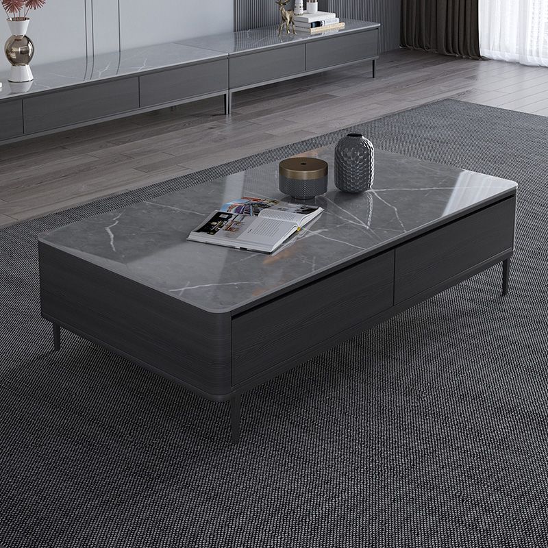 Rectangular Slate 4 Legs Coffee Table Modern 1 Single Cocktail Table with 4 Drawers