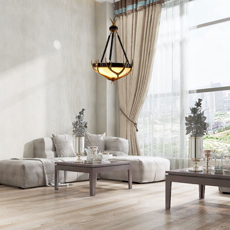 Brown 3 têtes CHANDELIER LIGHTING RUSTIC GLAST HEMISPHERE Suspension Lampe pour le salon