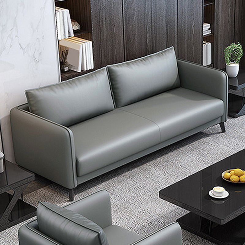 Standard Square Arm Leather Stain Resistant Sofa Couch with Pillows