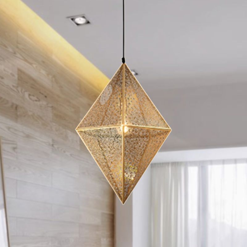 Iluminación de techo de diamantes de 10 "/14" Metal posmoderno 1 Luz de techo colgante de oro claro/oro rosa con jaula de malla de alambre