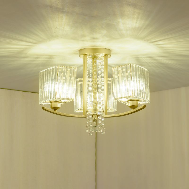 Circular Ceiling Mount Light Minimalist Gold Prismatic Crystal Semi Flush Light for Living Room