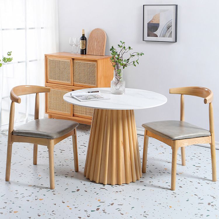 Modern Round Dining Table Natural Solid Wood Base Pedestal Dining Table