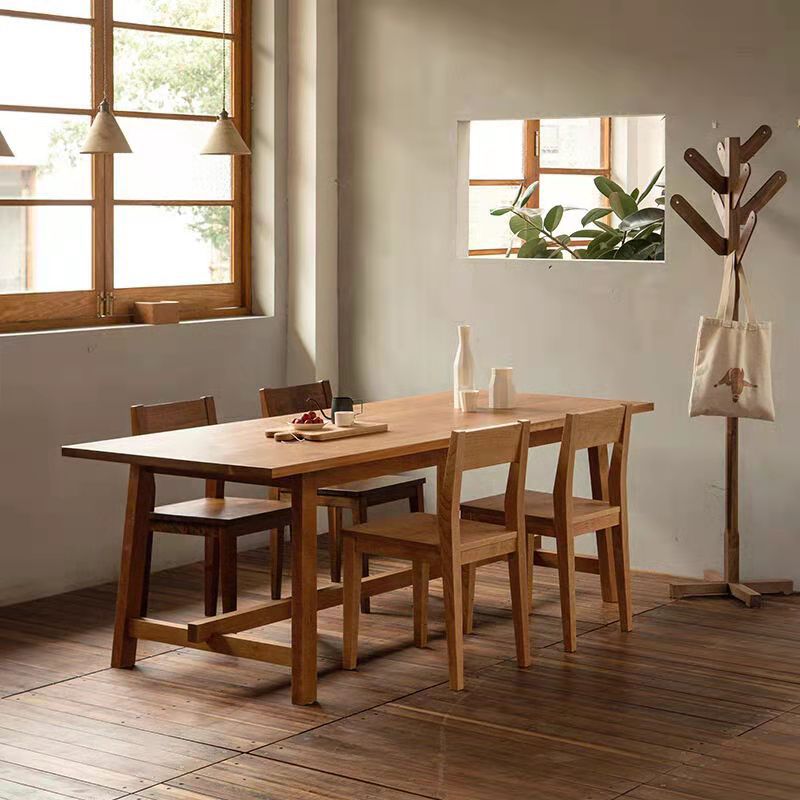 Rectangle Solid Wood Table in Nature Modern Dining Table with Trestle Base for Restaurant