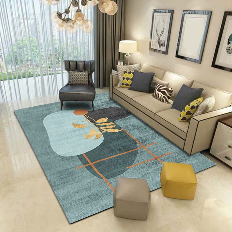 Green Abstract Carpet Polyester Casual Indoor Rug Non-Split Rug for Home Decor