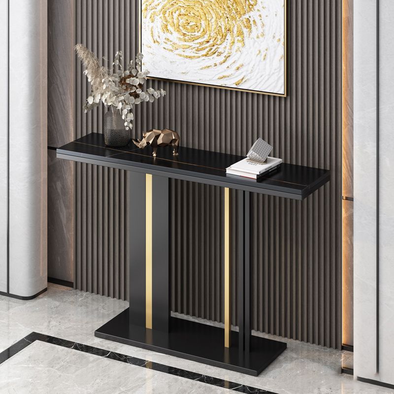 Glam Style Console Table with Stone Top and Pedestal Base for Hall
