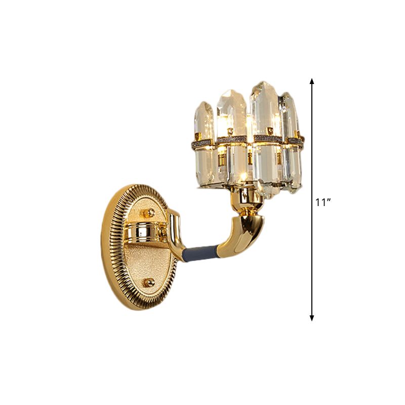 Post Modern Arched Wall Mount Lamp Crystal Panel 1/2-Bulb Bedside Wall Lighting in Blue and Gold