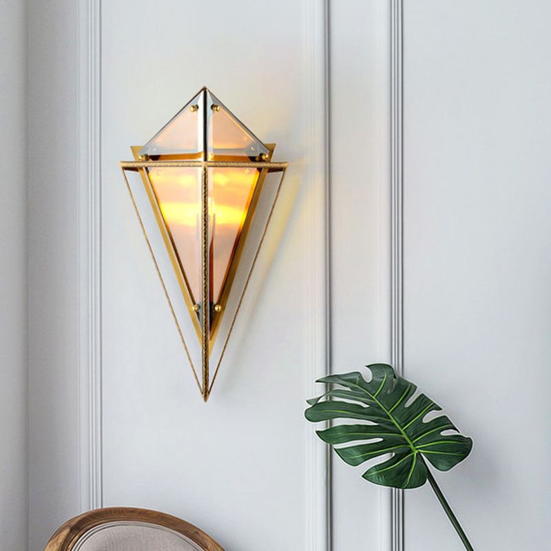 Tapered Living Room Wall Lighting Amber Glass 2 Heads Modernism Sconce Light Fixture