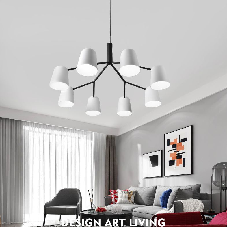 Nordic Simplicity Style Chandelier Light with Down Lighting Cylindrical Shade Living Room Lighting Fixture