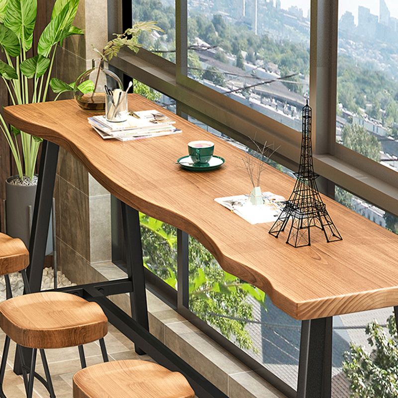 Solid Wood Natural Bistro Accent Dining Table Modern Rectangle Footrest Pub Table