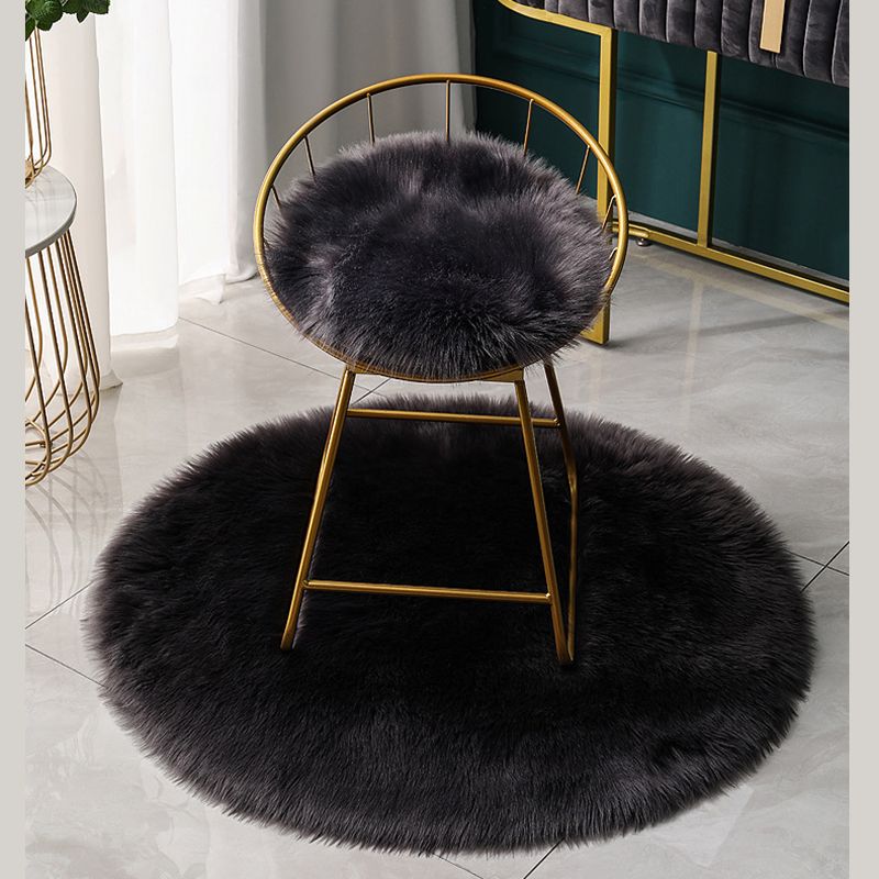 Round Modern Shag Carpet Solid Polyester Area Rug Non-Slip Backing Indoor Carpet for Living Room
