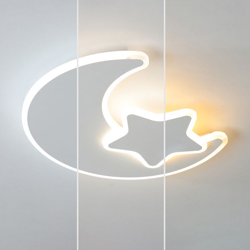 LED Kids Style Ceiling Mount in White Iron & Acrylic Ceiling Flush