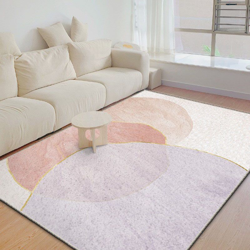 Tapis de bloc de couleur rose clair tapis lavable moderne polyester polyester pour salle de dessin