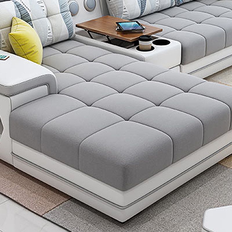 Light-grey Pillow Top Arm Sectional Pillowed Back Cushions, Adjustable