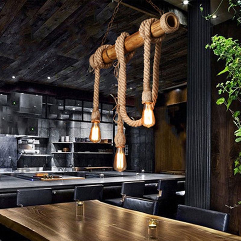 Industrial Style Island Lights Metal 3/6 Lights Pendant Light in Brown