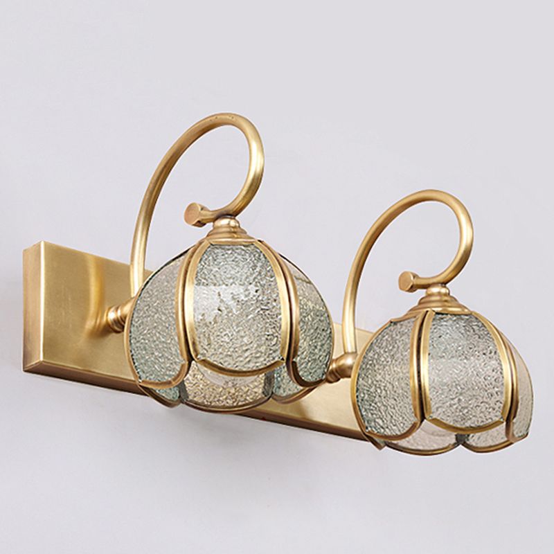 Brass Vanity Sconce Light Mid-Century Style Bathroom Vanity Lights in Glass Shade