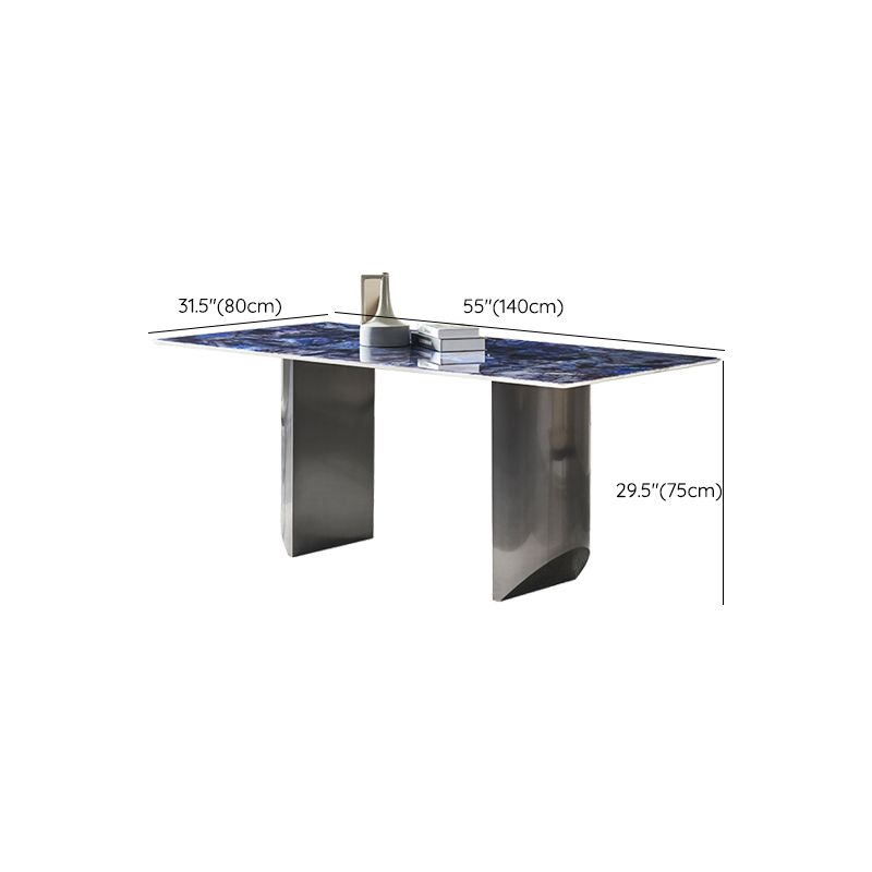 Simplicity Style Rectangle Stone Fixed Dinner Table with Double Pedestal