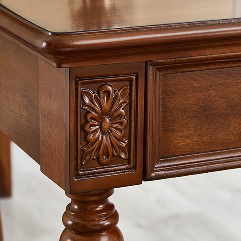 Traditional 2 Drawers Wood Mirrored Makeup Table Desk Vanity in Brown