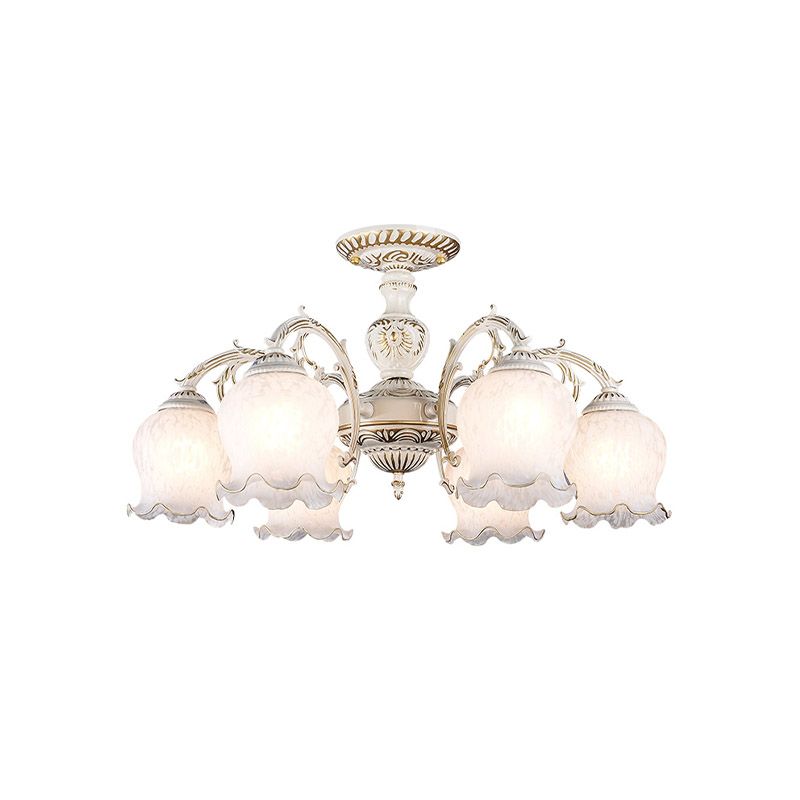 Blume Wohnzimmer semi Flush Rustikale Weiss Glas 3/5/6 Bulben Beige Flush Mount Light Halterung