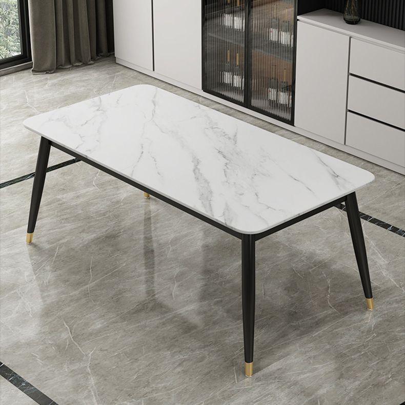 Contemporary Style Sintered Stone Dining Set with Traditional Height Table and 4 Black Legs Base