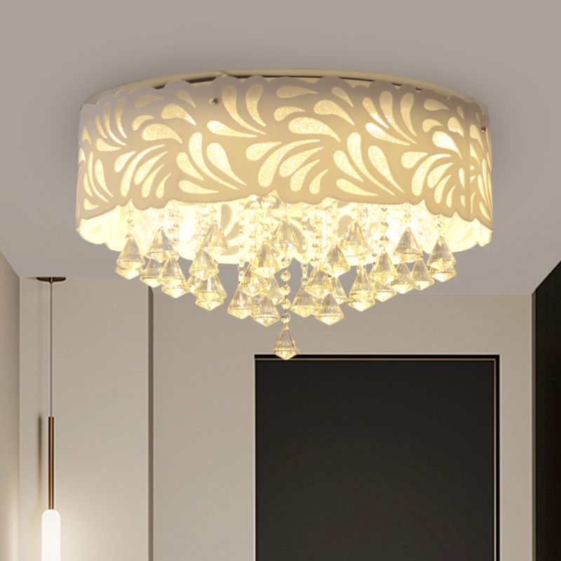 18"/23.5"/12.5" Wide Cone Flushmount Modern Clear Crystal 8/12-Bulb/LED White Ceiling Light Fixture with Drum Shade