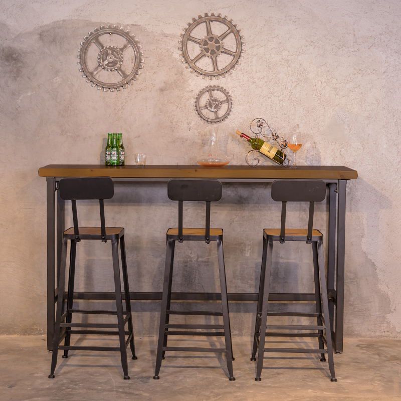 Industrial 1/4/7 Pieces Bar Table Set Rectangle Pine Wood Counter Table for Cafe