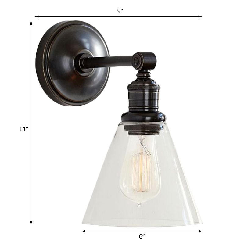 Metal Black/Chrome Sconce Light Globe/Cone 1-Light Industrial Wall Mounted Lighting for Bedroom