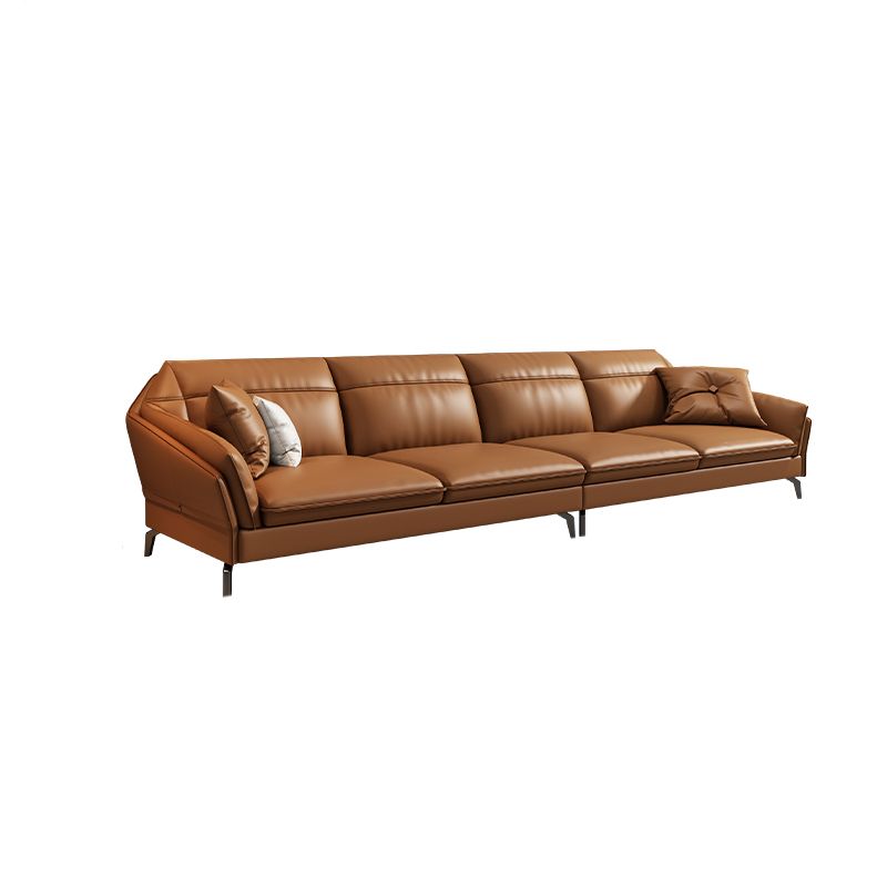 Contemporary Genuine Leather Sewn Pillow Back Sofa 35.43"High Flared Arm Sofa,Dark Brown