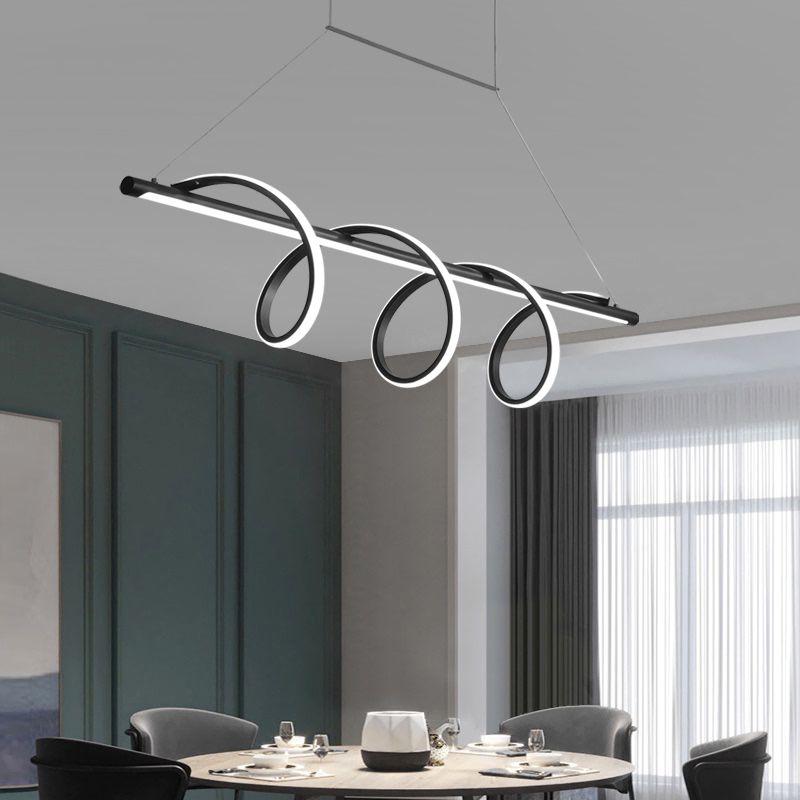 Black Finish Spiral Island Light Fixture Simple Style LED Suspension Light for Dining Room
