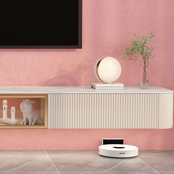 Contemporary TV Console with Drawers Stone and Wood TV Stand