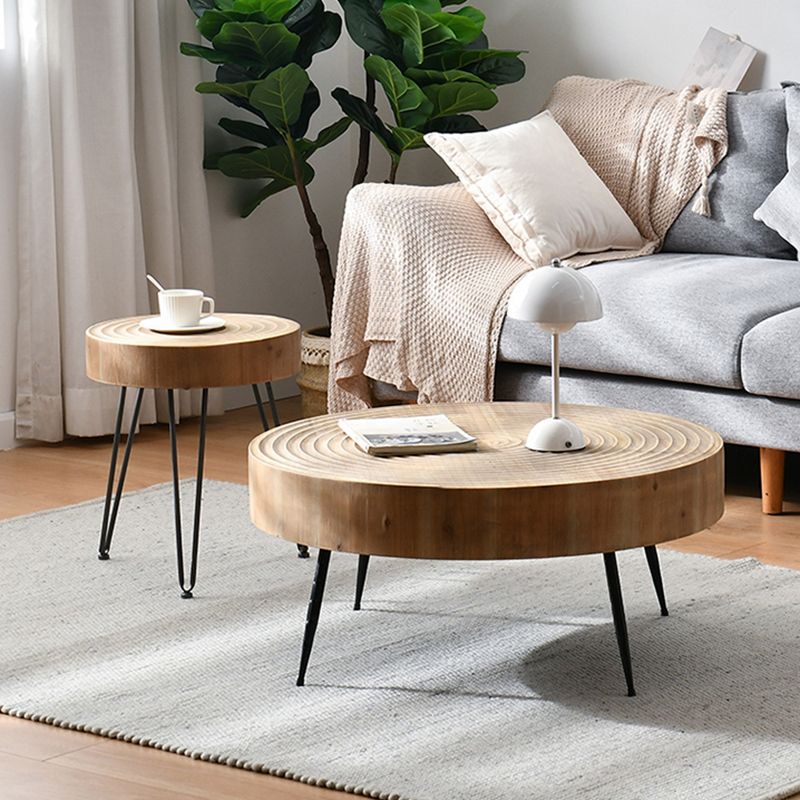 Iron 4 Legs Cocktail Table Scandinavian Round Wooden Coffee Table for Home