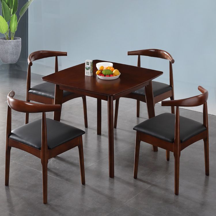 Square Industrial Dining Table Wood Color Fixed Table with Rubberwood Solid Wood