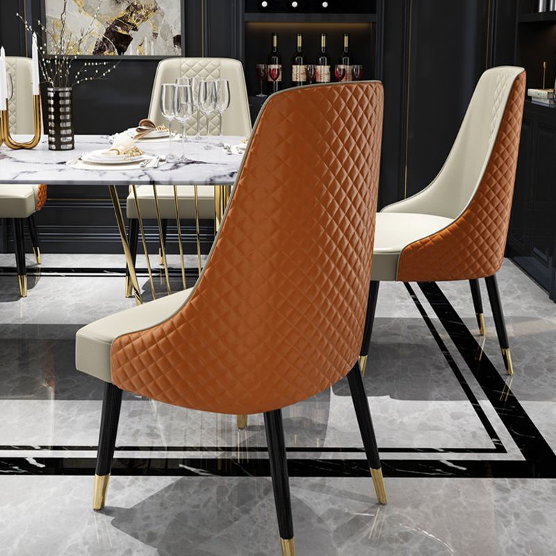 Faux Leather Kitchen Dining Chair Glam Upholstered Dining Chair with Wood Legs