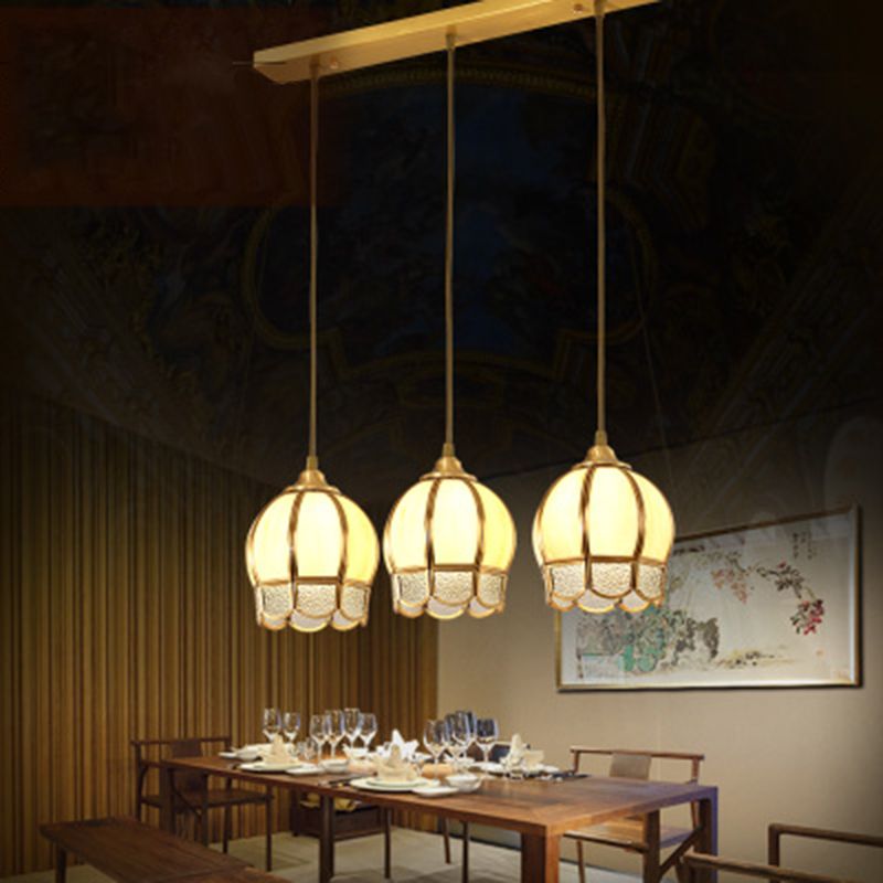 3 koppen koepelvormige multi plafondlamp eenvoud gouden rimpelglas suspensie verlichtingsarmatuur