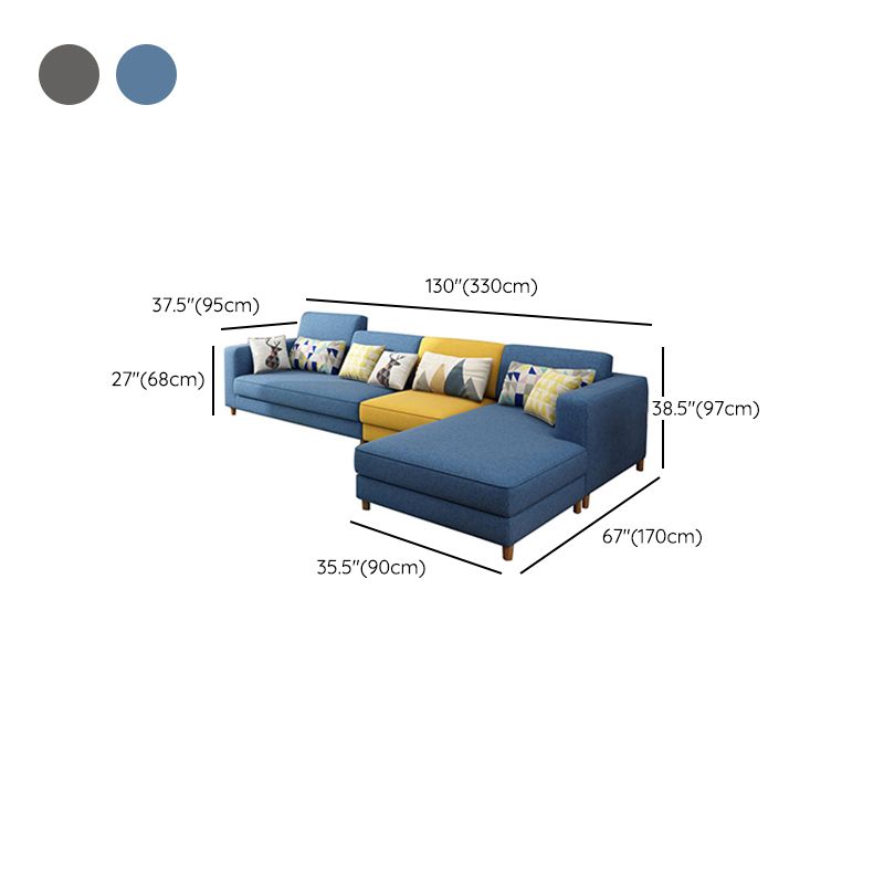 Blue/Gray 4-seater Square Arm Sectional Loose Back Fabric Sectional
