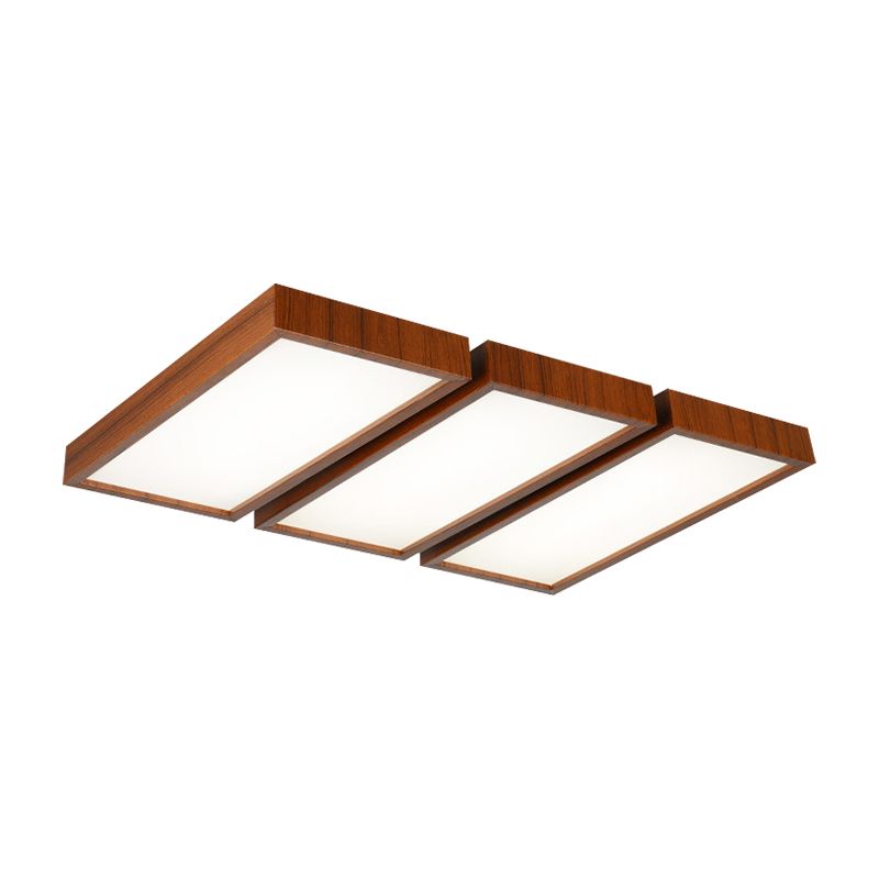 Lámpara de techo empotrada LED de estilo nórdico, accesorio de techo con borde de madera y sombra rectangular para oficina