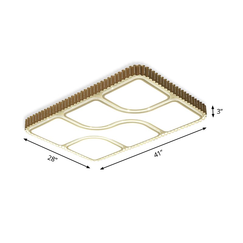 Goldfarbene rechteckige Unterputzbeleuchtung, zeitgenössische Acryl-LED-Deckenleuchte für Wohnzimmer in weißem/warmem Licht