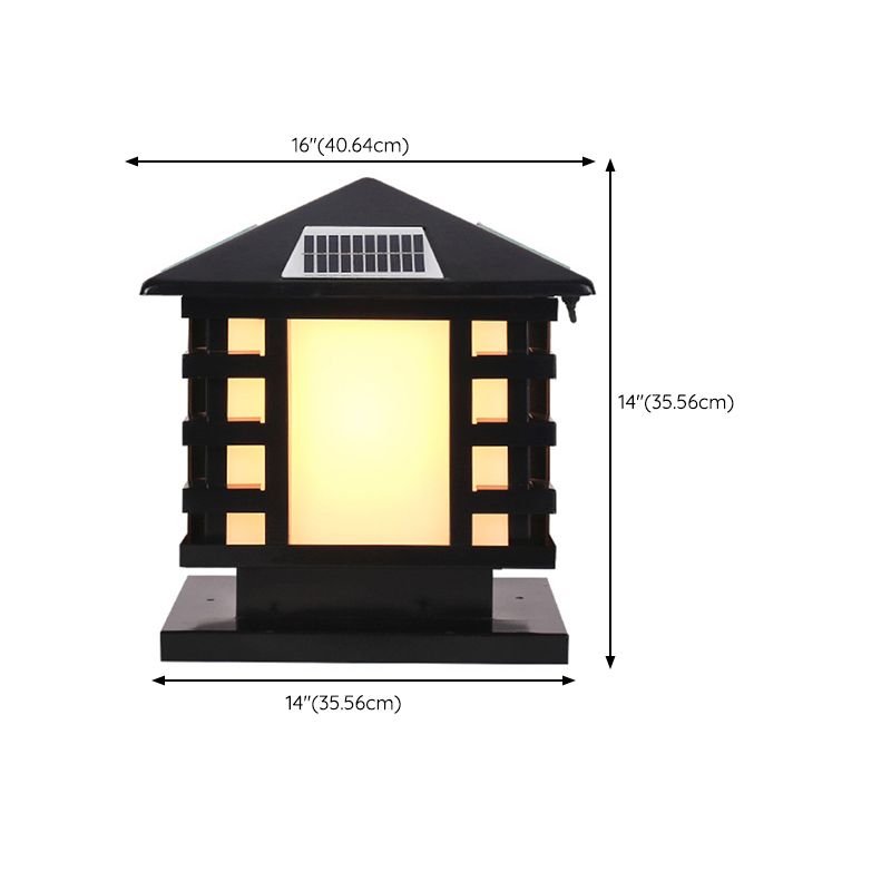 Metal Rectangle Solar Pillar Lamp Modern 1 Light Outdoor Waterproof Light in Black