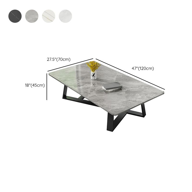 Modern Rectangle Coffee or End Table Stone and Steel Coffee Table with Cross Legs