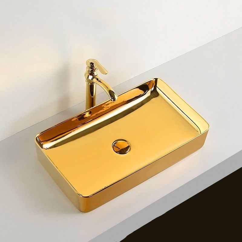 Modern Bathroom Sink Metal Rectangular with Pop-Up Drain and Faucet Vessel Bathroom Sink