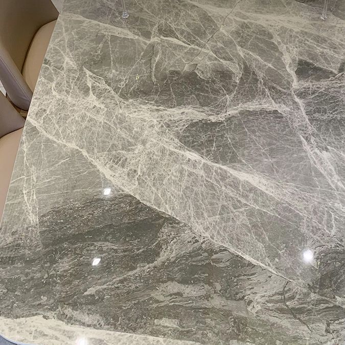 Minimalist Style Table Set with Sintered Stone Table and Upholstered Chairs