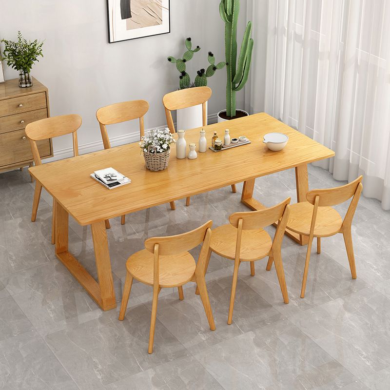 Modern Pine Solid Wood Table Rectangle Table with Double Pedestal Base