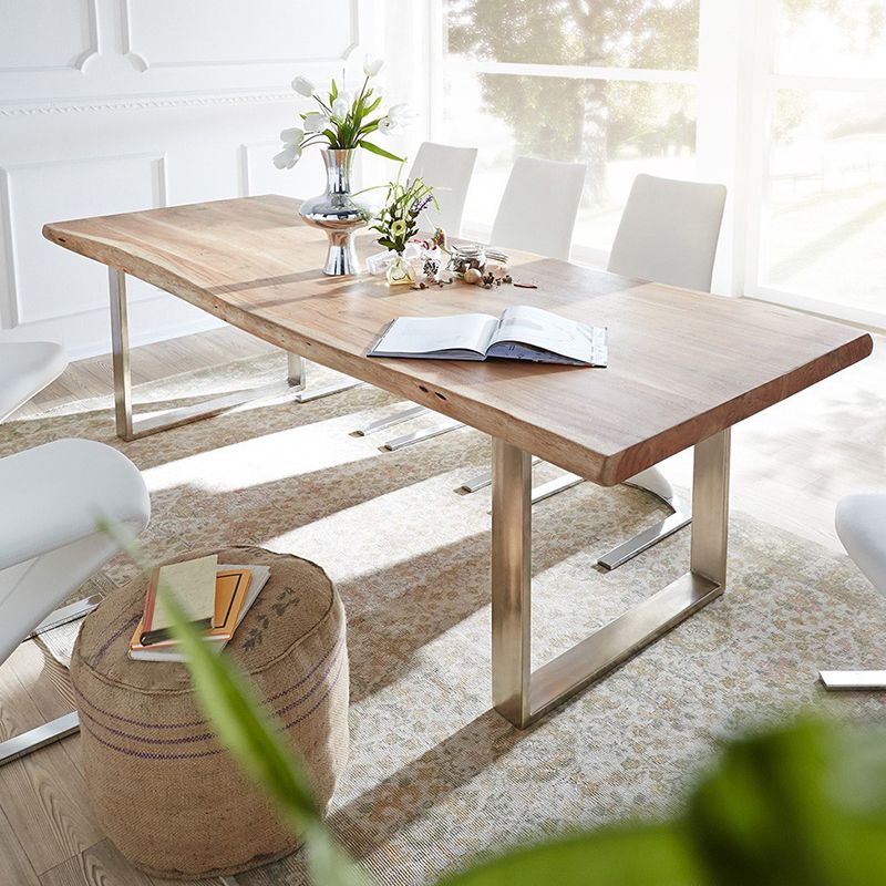 Rectangle Double Pedestal Glam Table Wood Color Fixed Table of Pinewood Solid Wood
