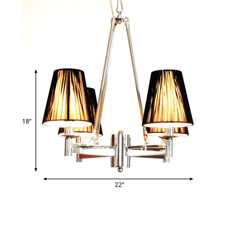 Tapered Fabric Chandelier Lighting Classic 4 Lights Dining Room Pendant Lighting in Black
