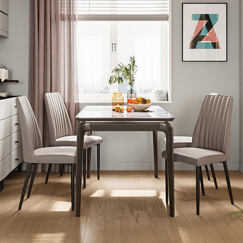 Gray Contemporary Rectangular Stone Dining Table with Solid Wood Legs