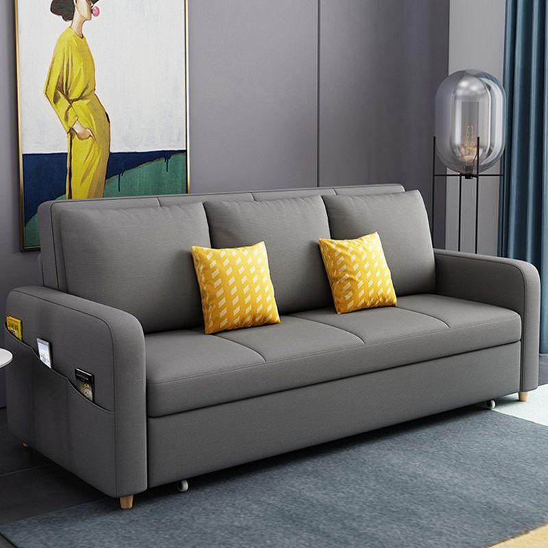 Contemporary Square Arm Cotton Blend Couch Bed with Pillows in Grey