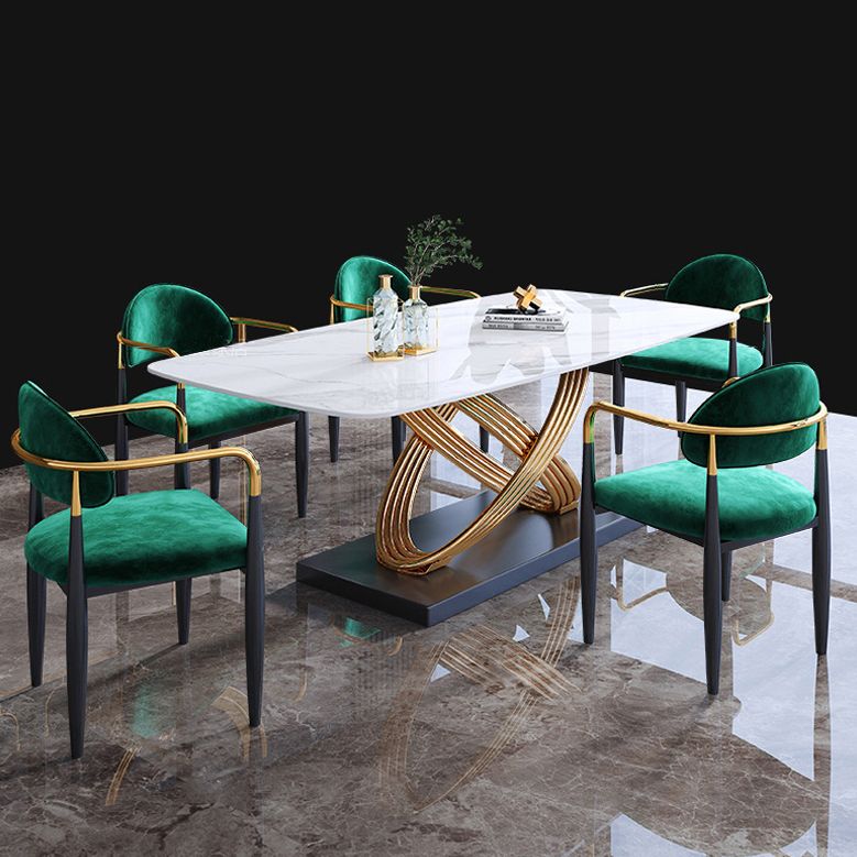 Rectangle Pedestal Luxury Dining Table Three-Color Fixed Table of Sintered Stone